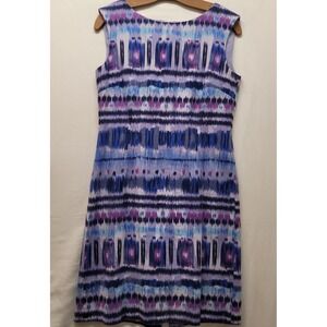 Tahari Arthur S Levine Womens 4 Sheath Dress Blue Purple Print Linen Blend Lined